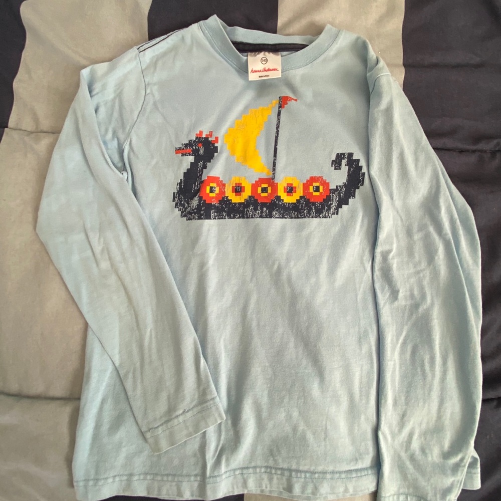 Boys light blue Viking ship long sleeve T-shirt
